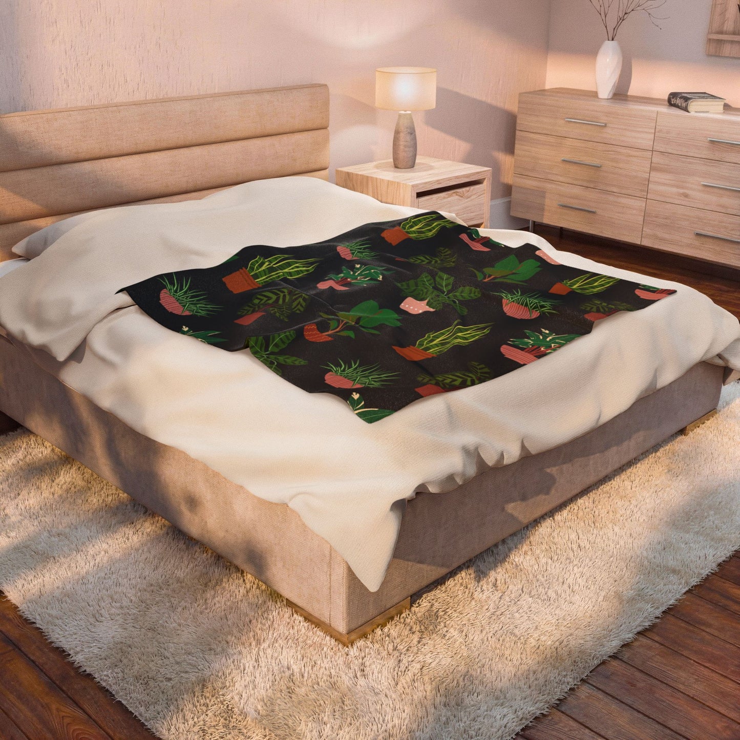 Potted Houseplants Blanket | Velveteen Plush Throw, Indoor Plant Pattern