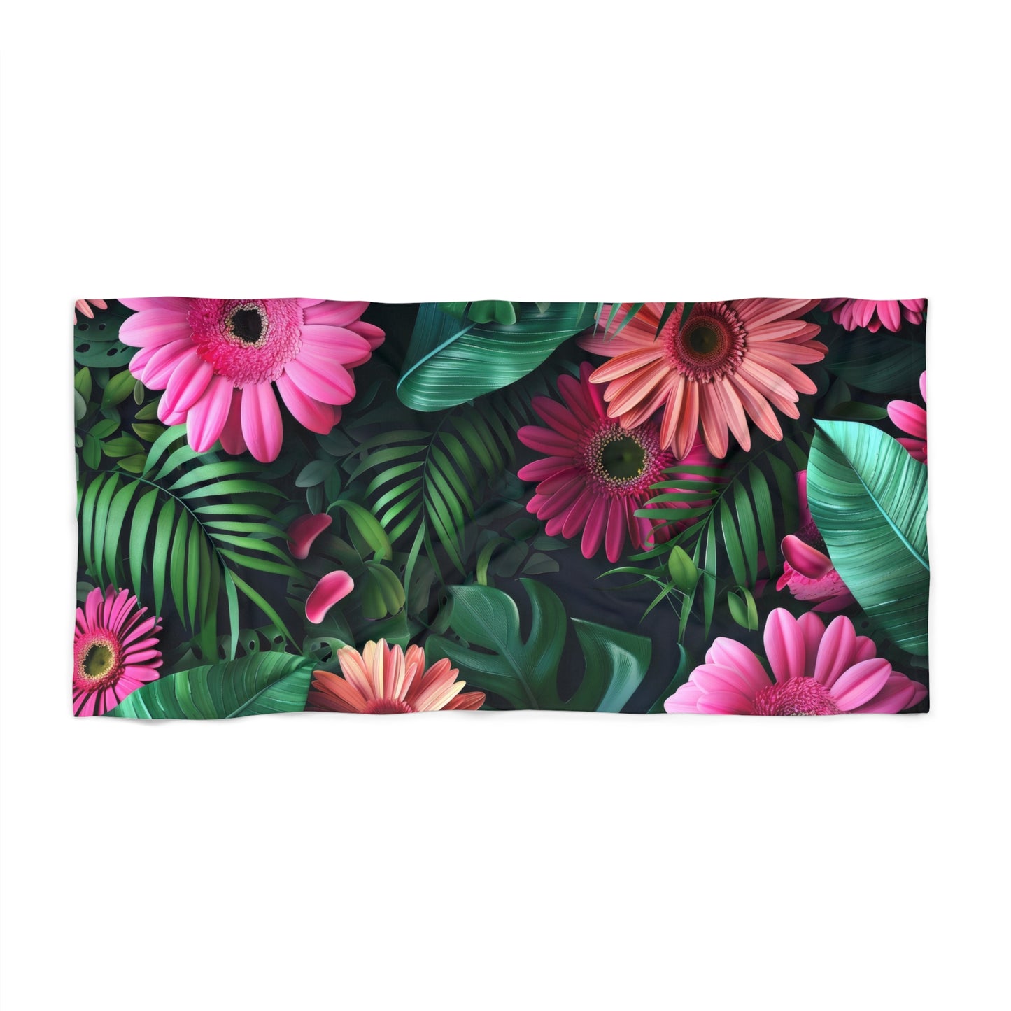 Pink Daisy Tropical Leaves Beach Towel | Floral Palm Print