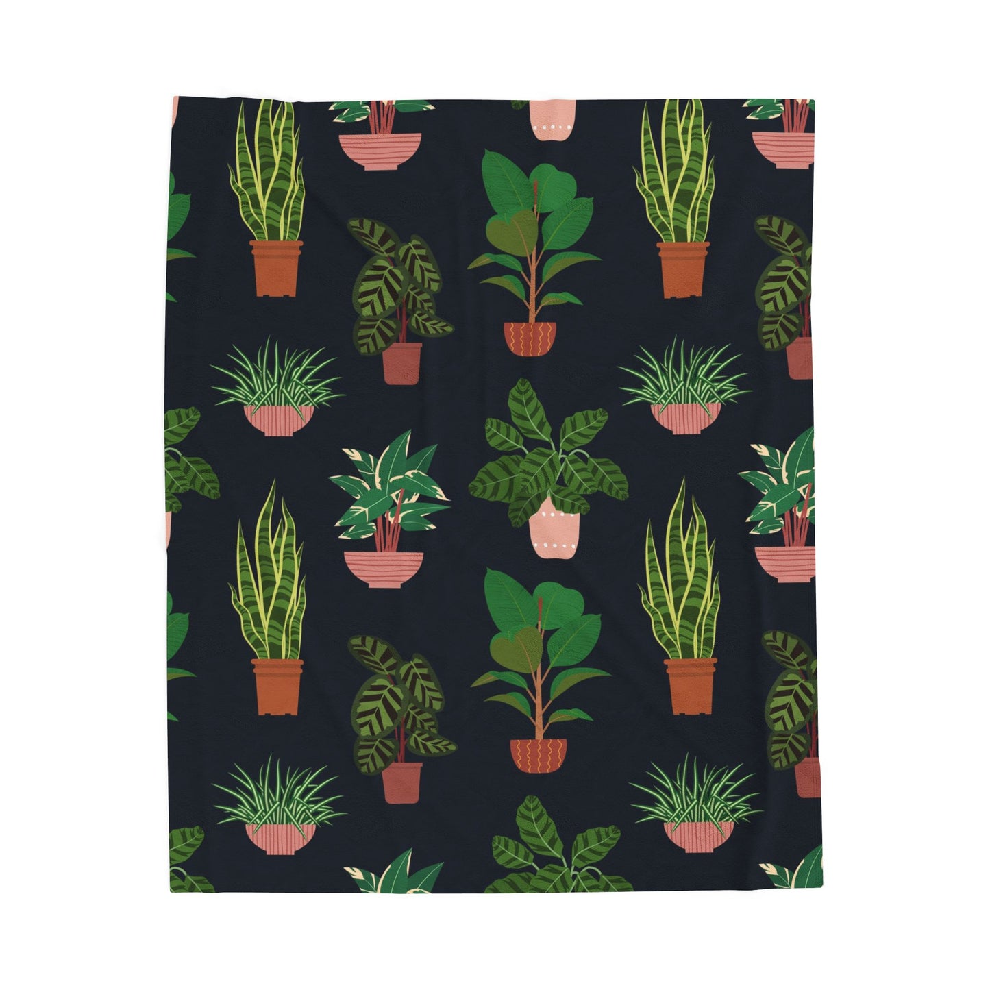 Potted Houseplants Blanket | Velveteen Plush Throw, Indoor Plant Pattern