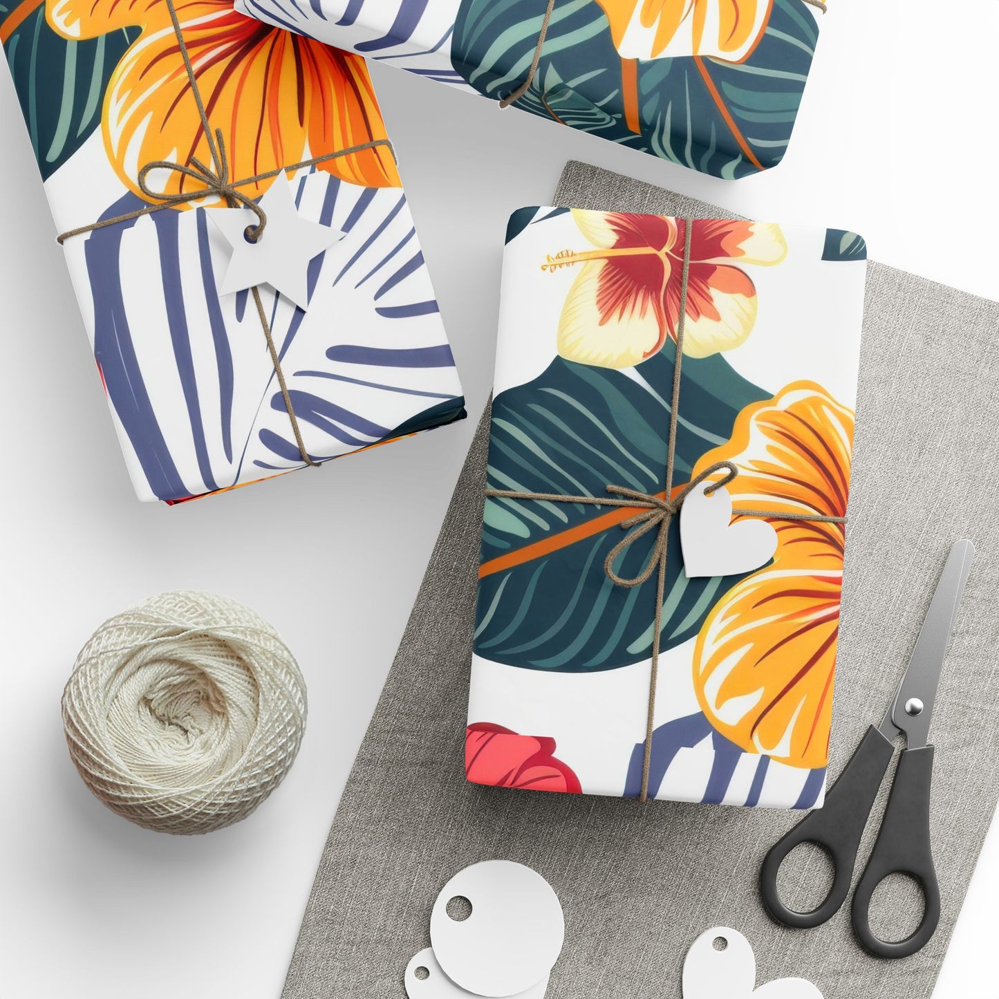 Tropical Pink Gerbera Floral Wrapping Paper | Gift Wrap Roll, Botanical Leaves