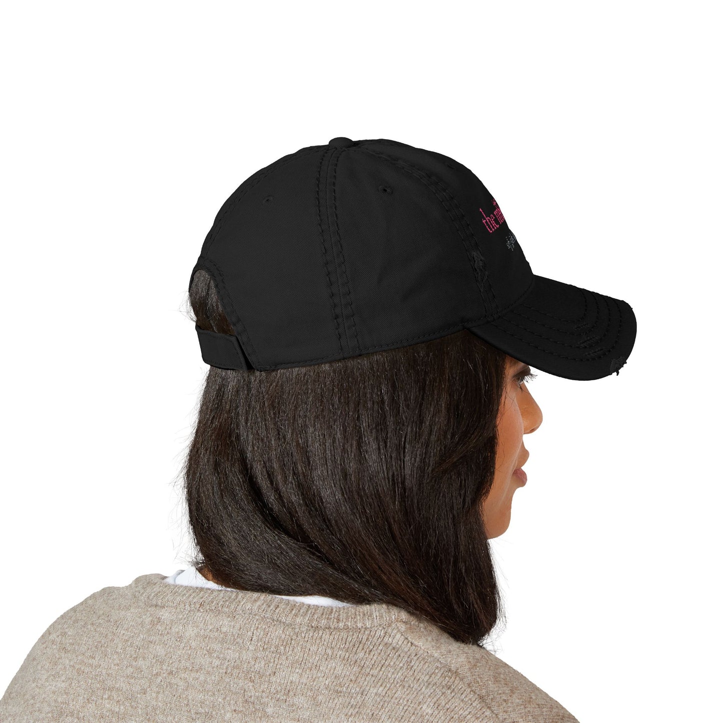 Distressed Embroidered Dad Hat — “the misandrist” Pink Script Vintage Cap
