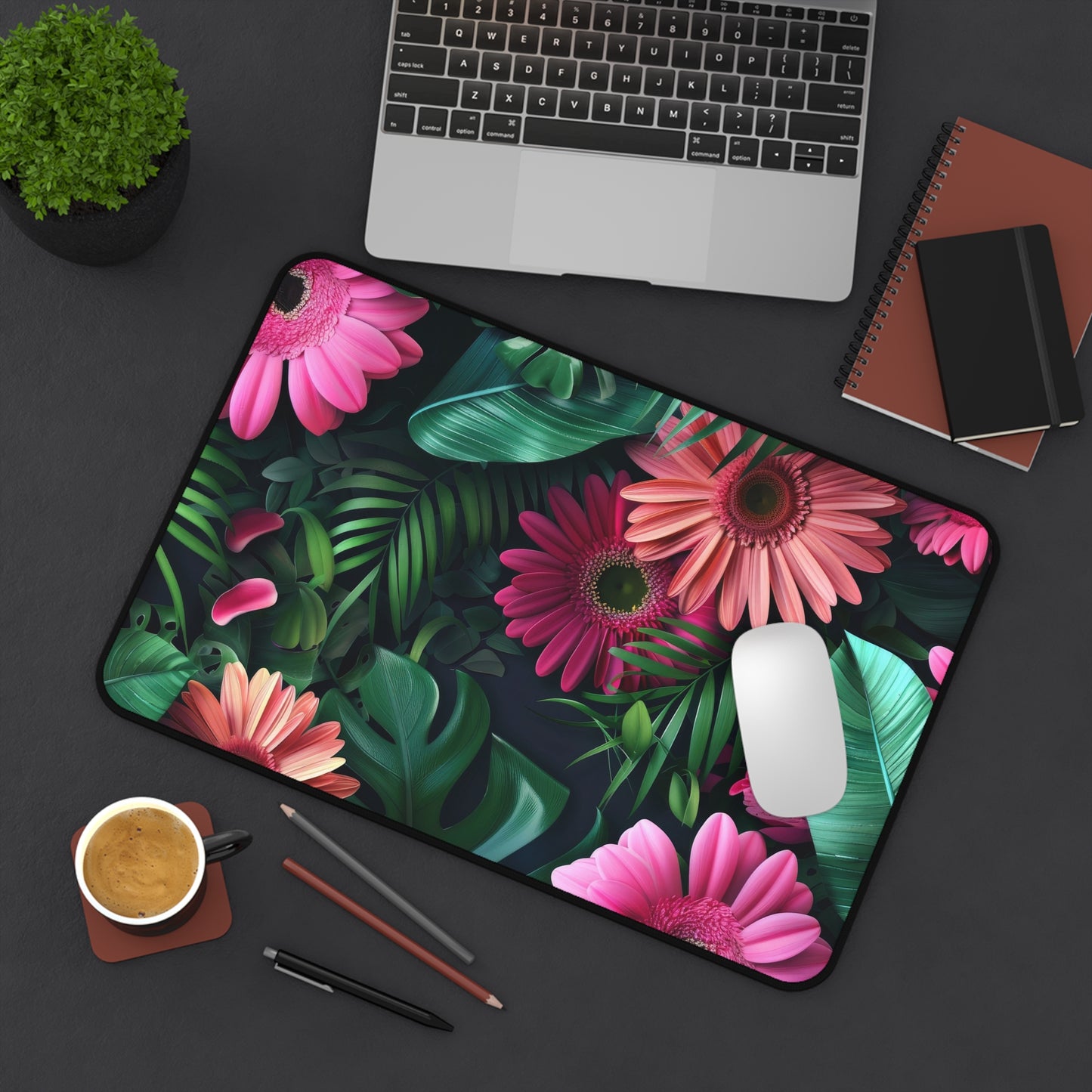 Tropical Pink Gerbera Floral Desk Mat | Botanical Mouse Pad