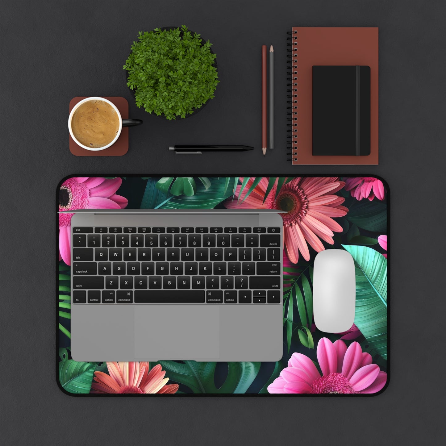 Tropical Pink Gerbera Floral Desk Mat | Botanical Mouse Pad