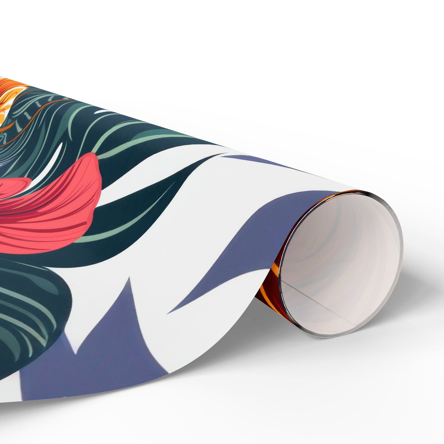 Tropical Pink Gerbera Floral Wrapping Paper | Gift Wrap Roll, Botanical Leaves