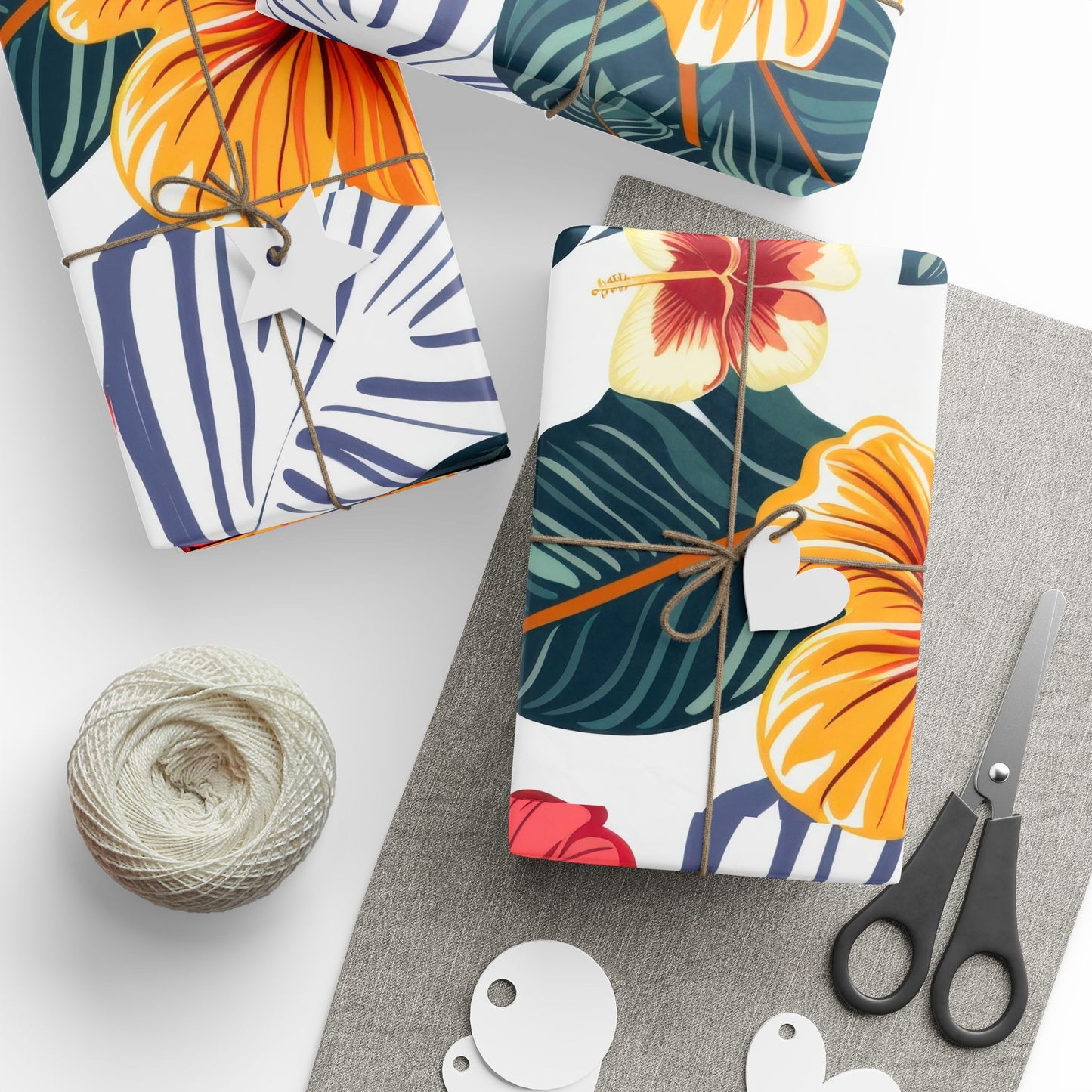 Tropical Pink Gerbera Floral Wrapping Paper | Gift Wrap Roll, Botanical Leaves