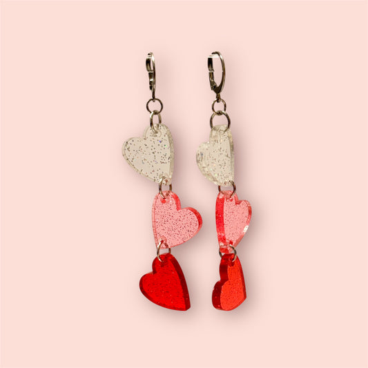 Triple drop heart earrings