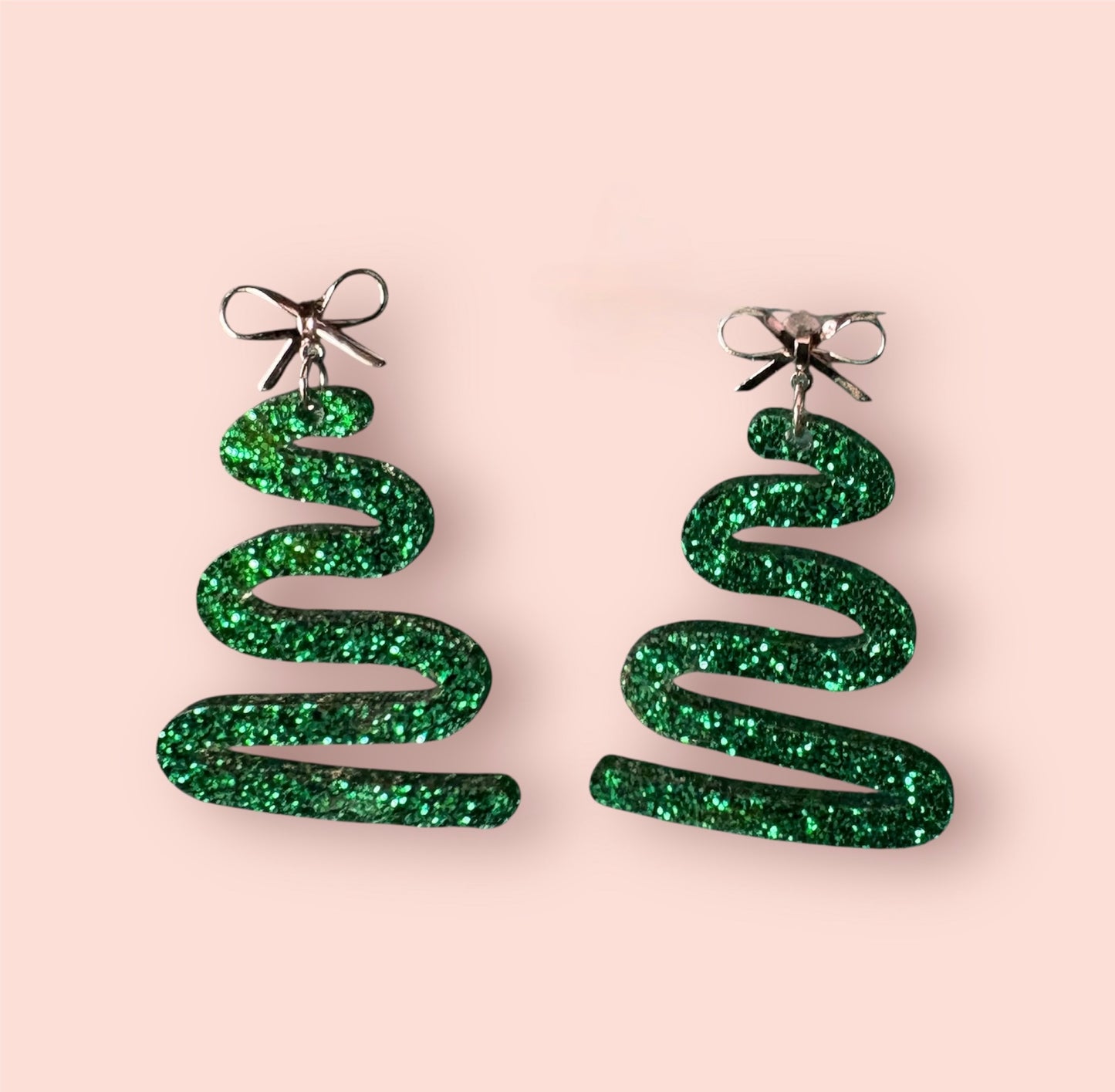 Glitter swirl Christmas tree earrings