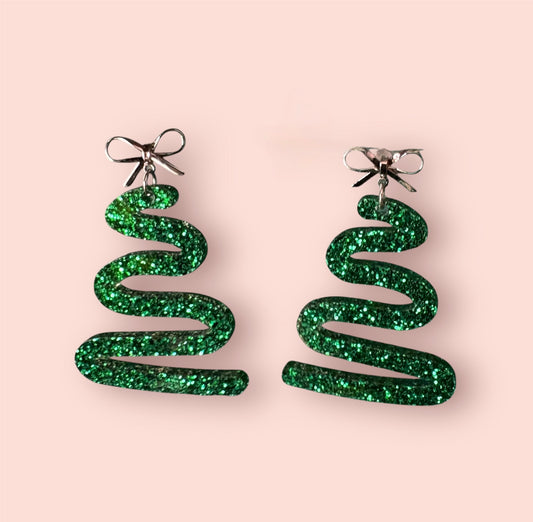 Glitter swirl Christmas tree earrings
